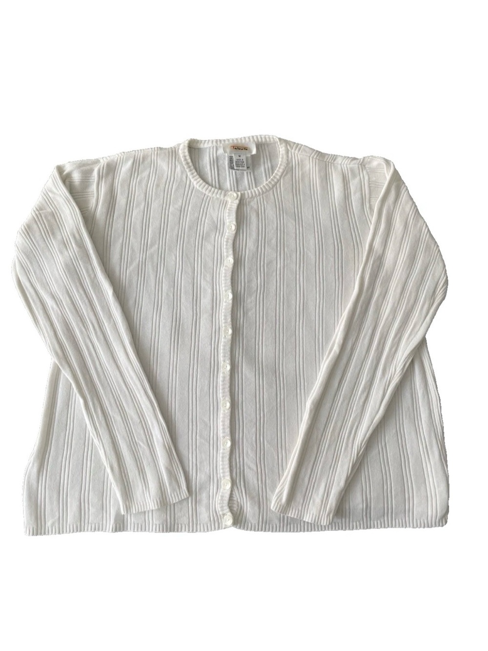 Talbots 100% Cotton White Crew Neck Cardigan Size M Preppy Coastal Cottagecore